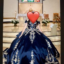 Satin Navy Blue Quinceañera Dress Sz 14