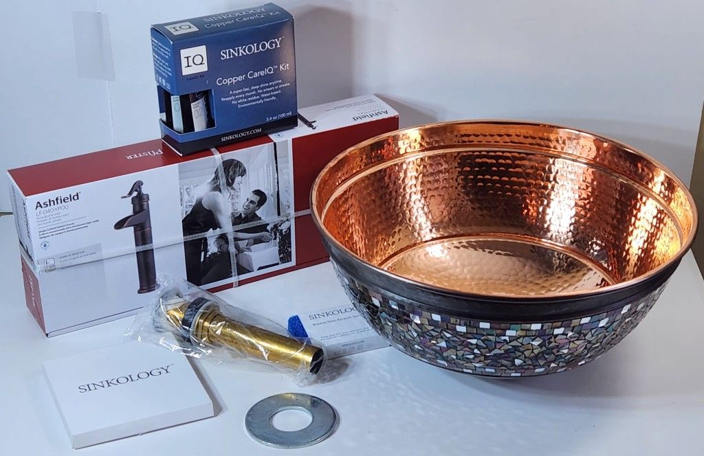 Hubble All-In-One Vessel Copper Bath Sink Kit with Pfister Ashfield Faucet and Drain #925