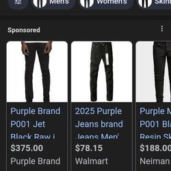  Authentic Purple-Brand Jeans StyleP001 Jet Black Raw Size 36 