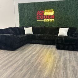 New Black Sectional Corduroy Couch - Free Delivery