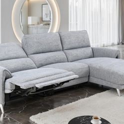 Brand New Grey Super Plush Chenille Power Reclining Sectional Sofa 