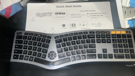 ProtoArc EK01 Plus Full Size Wireless Split Keyboard with Dual Bluetooth and USB, Cushioned Wrist Rest, Recharge