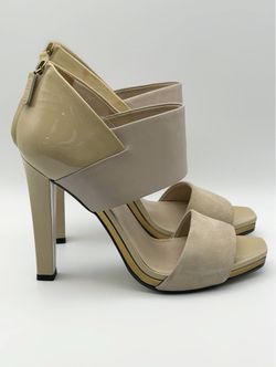 Gucci Beige Cream Patent Leather Slingback Sandals & Suede Vamp Open Toe Heel Mules Size 39
