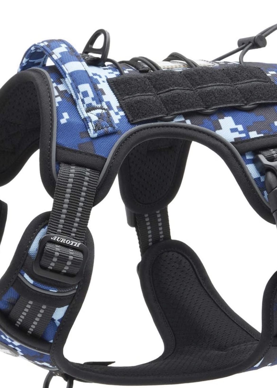 Auroth Tactical Dog Training Harness No Pulling Front Clip Leash Adhesion Reflective K9 Pet Working Vest Easy Control for Small Medium Large Dogs Blue