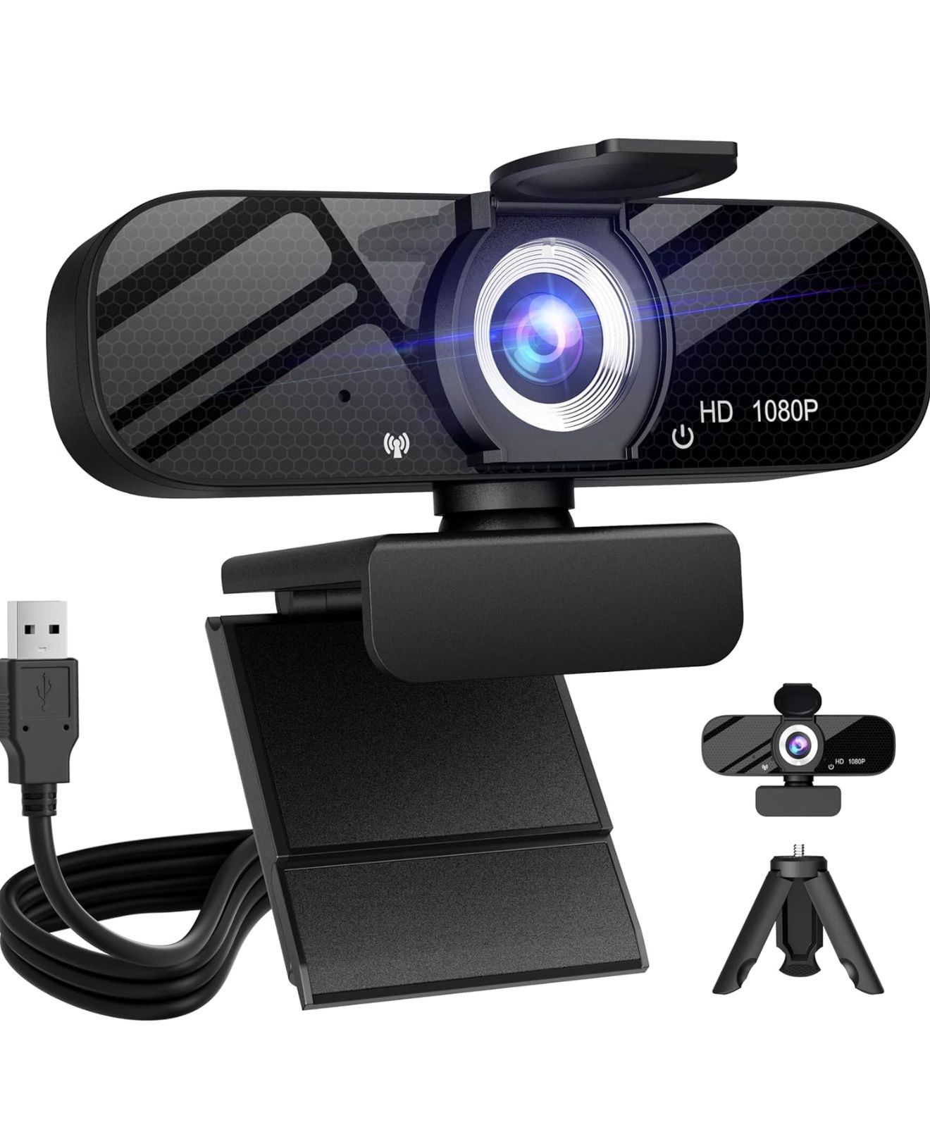New Full HD Webcam with Built-in Microphone and Rotatable Tripod