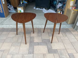 Pair of Mid-Century Modern Walnut End Tables | Triangle Accent Side Tables