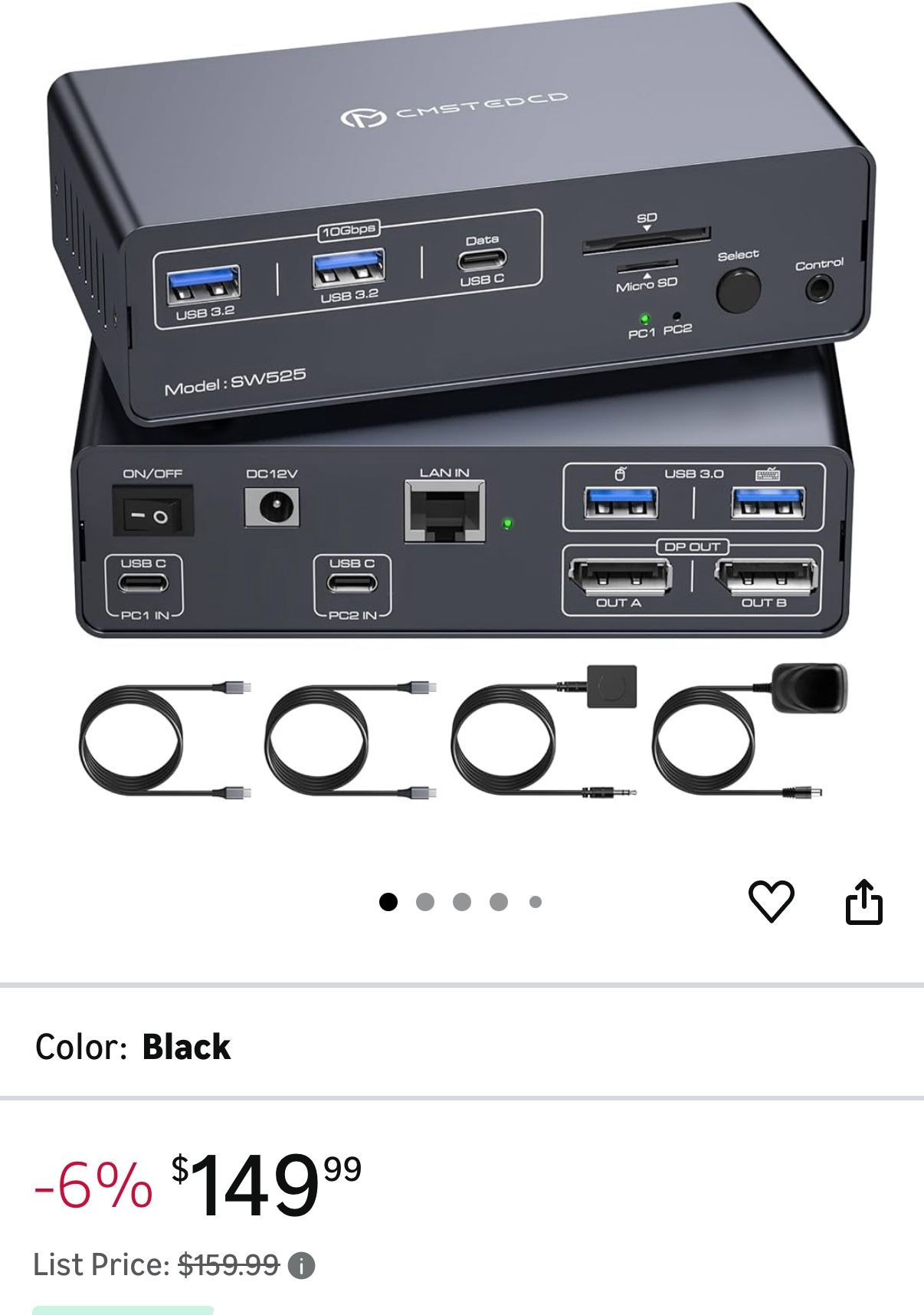 4K120Hz USB C KVM Switch 2 Monitors 2 Computers Displayport USB 3.2 KVM Switches Dual Monitor Docking Station for Dual Laptops Share a 1G Ethernet and