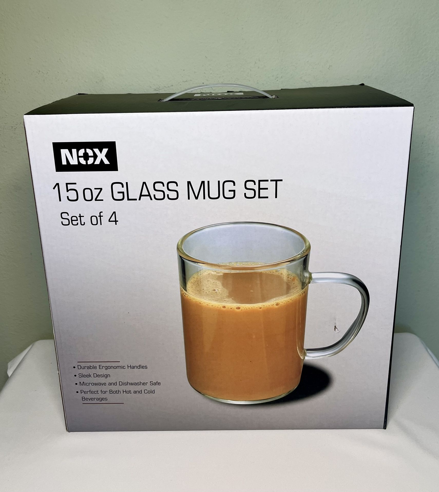 New! Glass Mugs Set of 4, 15 oz.