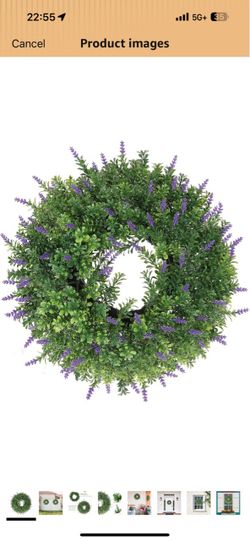 Brand new 18 in Boxwood Wreath for Front Door Artificial Boxwood Wreath with Lavender Flowers,Purple Floral Porch Decor,Year-Round Rustic Home Wall De