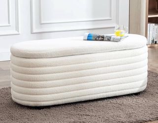 F390-45.5" Storage Teddy Ottoman Bench Upholstered Fabric Bench Hidden Storage Chest with Slow-Close Safety Hinge for Bedroom, Living Room, Entryway, 