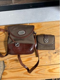 Brighton Leather/Canvas Crossbody And Matching Wallet