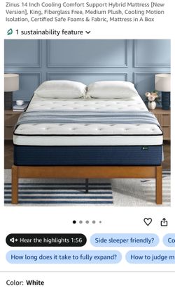 Zinus 14 Inch Cooling Comfort Support Hybrid Mattress King (Brand New)