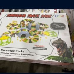 Brand New TEMI Dinosaur Train Toys For Kids, Longer Track, 6 Realistic Jurassic Dino Figures, 2 Electric Toy Car, Twisted Flexible Train Track Set For