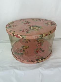 Vintage Clear-Sided Floral Hat Box - Mid-Century Shabby Chic Storage