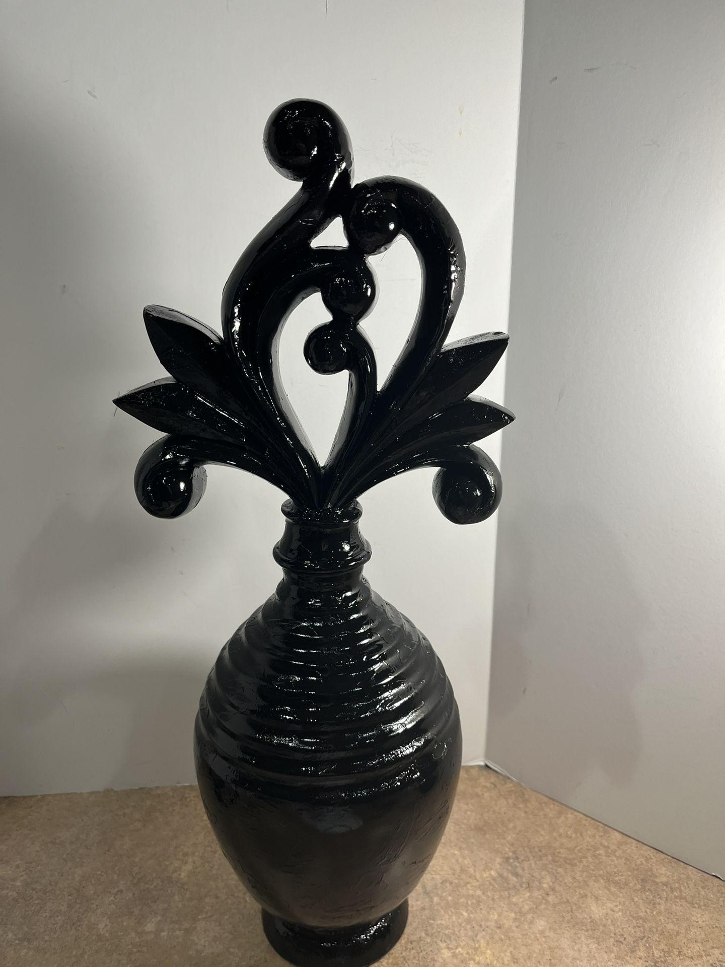 Black Ornate Speckled Ceramic Sculpture 