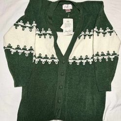 Jaclyn Smith Sweater Grandmacore Green Acrylic Vneck Cardigan Vintage Nwt