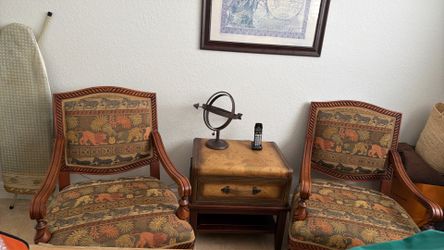 Set two wooden chairs with table