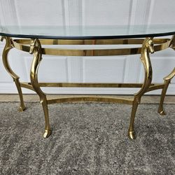 Vintage Mid-Century Italian Brass Seahorse Demilune Console Table 