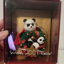 Wish Bear 2001 Handpainted Panda Tree Christmas Ornament BNIP 