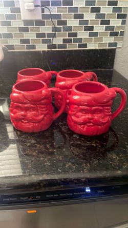 World Market Red Santa Face Christmas Mugs