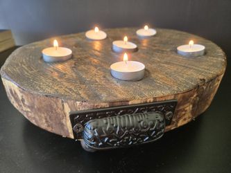 Heavy Rustic Wooden 6-candle holder