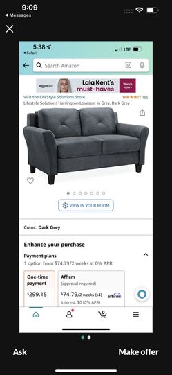 Lifestyle Solutions Harrington Loveseat In Grey, Dark Grey