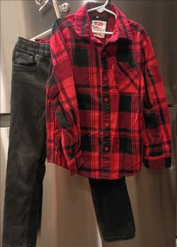 Levi's Kids Flannel Shirt and Black Jeans Set