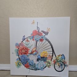  Large Whimsical Canvas Wall Art - Floral Bicycle with Birds & Succulents