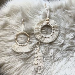 Macrame Bohemian Beaded Handmade Christmas Ornaments x 3
