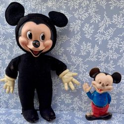 Vintage Disney Mickey Mouse Black and Red Stuffed Animal and squeak toy