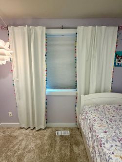 White Curtain Panels with Colorful Pom-Pom Trim