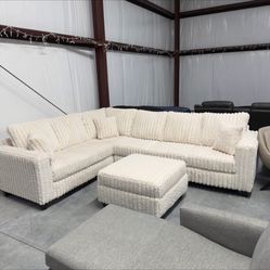 New Fluffy Sectional Sofa/ Couch W Ottoma (We Deliver) 