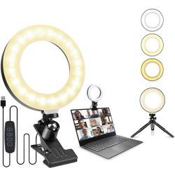 Video Conference Lighting for Laptop Computer, 6.3'' Selfie Ring Light with Stand for Remote Working, Zoom Meeting Calls, Webcam Lighting, Live Stream