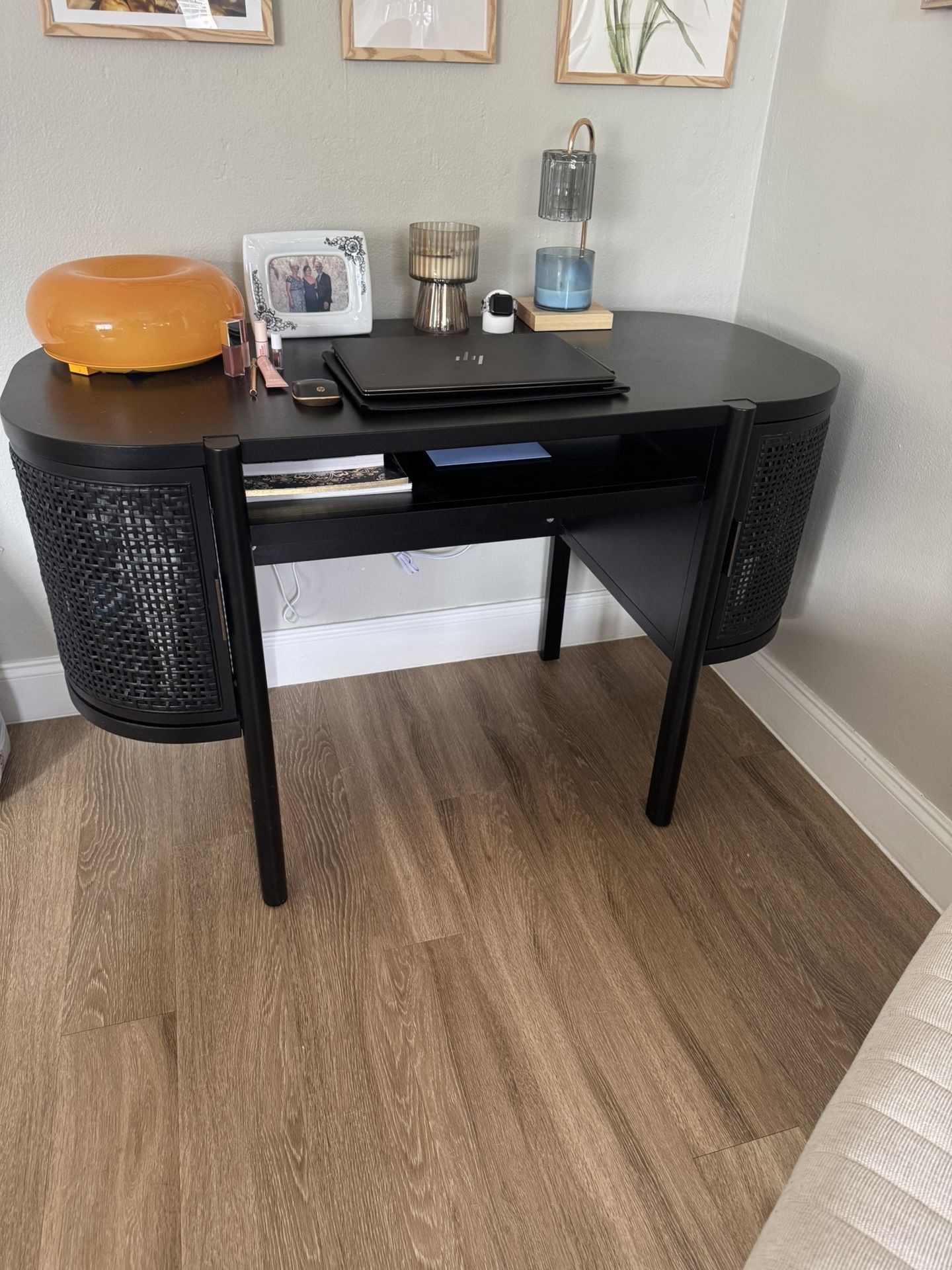 Black Rattan And Wood Desk
