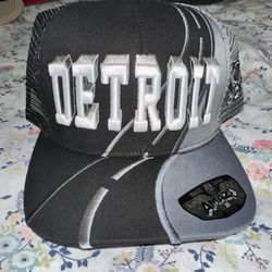 Detroit Themed Pit Bull Black and Grey SnapBack Hat Cap Skyline Motor City