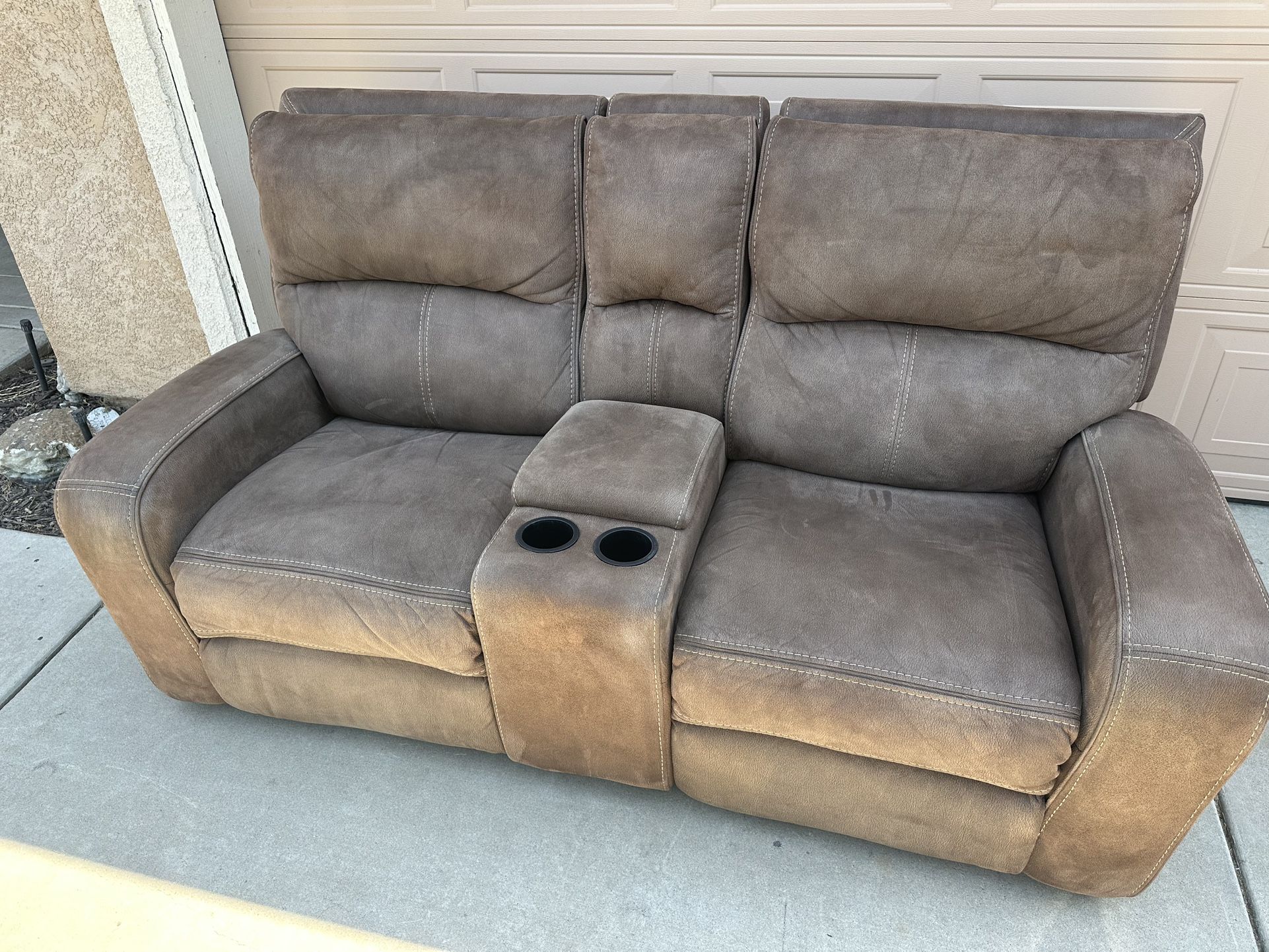 Two Seat Powered Recliner Sofa Light Brown Suede Material
