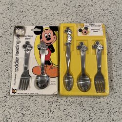 Vintage Walt Disney Bonny Stainless Steel Mickey Mouse 1980s Dinnerware