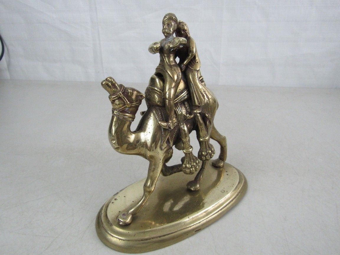 Vintage Heavy Brass Camel With Man & Woman Riders-7" Height X 6 3/4" Length