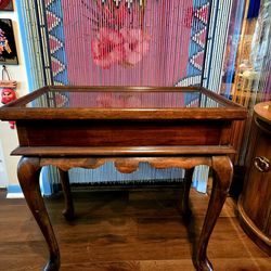 Vintage Mahogany Wood Inlaid Queen Anne Side/ End Accent Table Pullout Drink Trays 25"×26"×16"