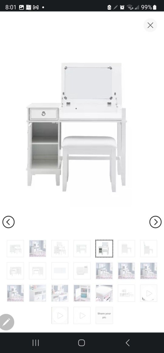Linon Eva Vaniety Set (White) With Stool Brand New In Box!!