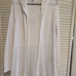 Cute long white sweater with hood size large only $10!