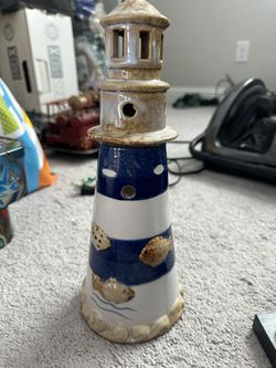 Ceramic Lighthouse Candle Holder / Decor Piece - MOVING OUT SALE