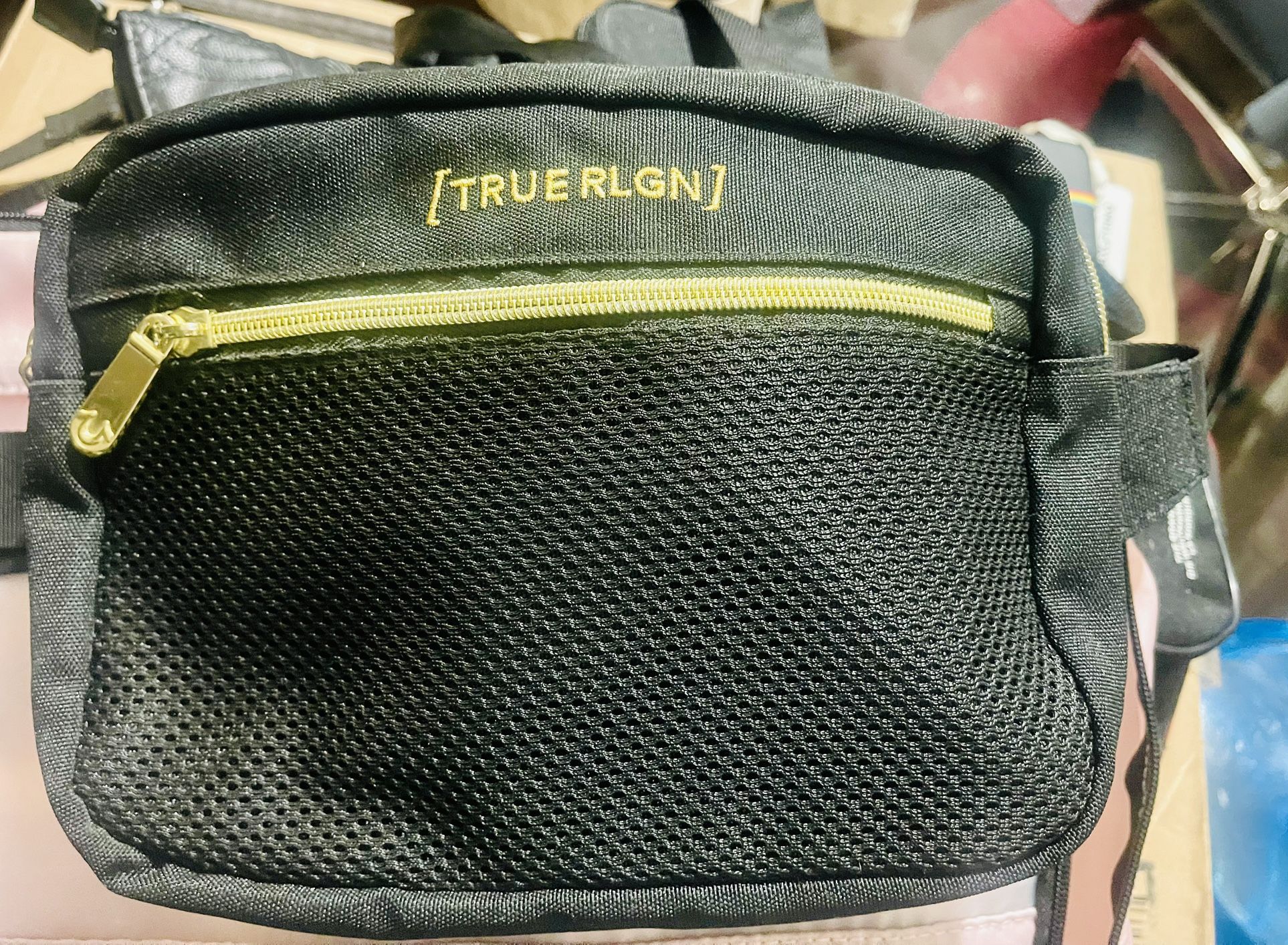 True Religion Black And Gold Fanny Pack