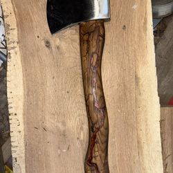 Handmade. Hickory. Fractal Burnt. Resin Filled. Hatchet. 