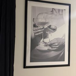Woman With Cocktail Print With Black Frame 