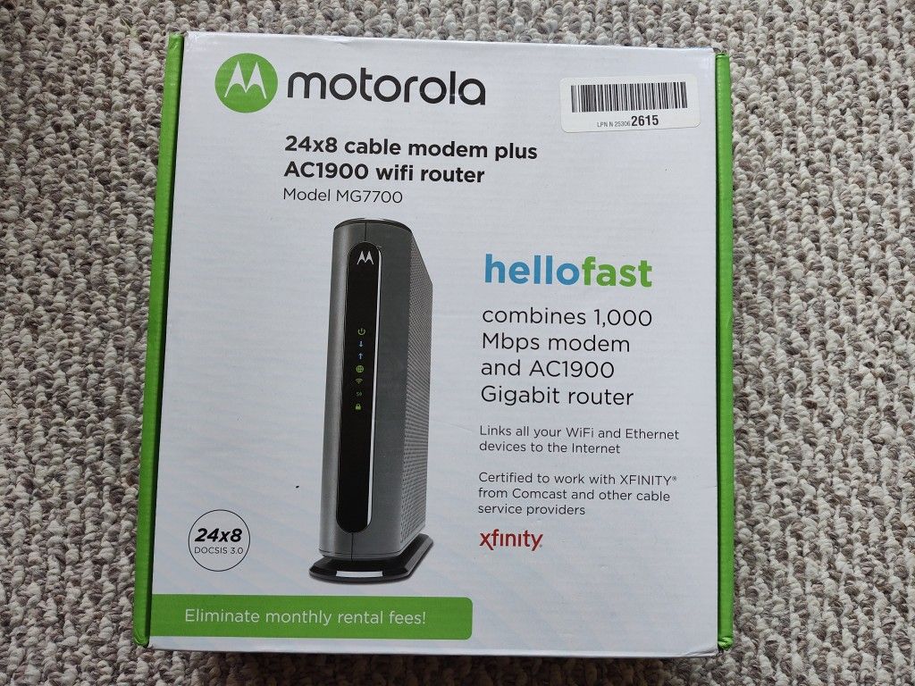 Motorola MG7700 cable modem plus AC1900 WiFi router