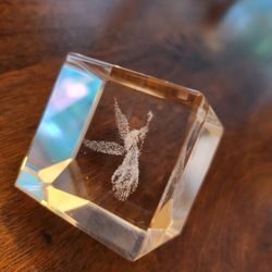 3D Laser Etched Cube Fairy Godmother Paperweight