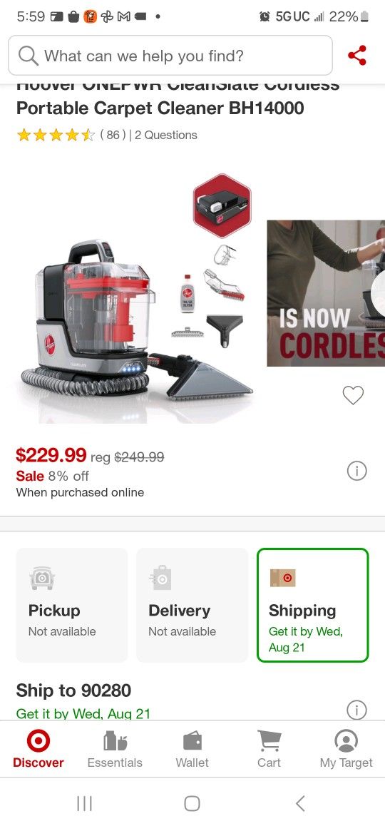 Cordless. Hoover Vacuum Carpet Cleaner