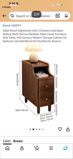 RIALTO-  SAZDFY Solid Wood Nightstand with 2 Drawers and Open Sliding Shelf