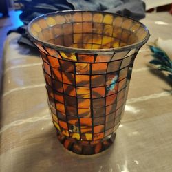 Orange and brown mosaic vase